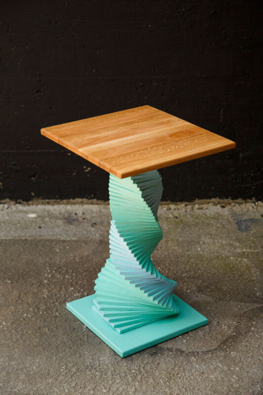 side table made from pallets and oak floorboards