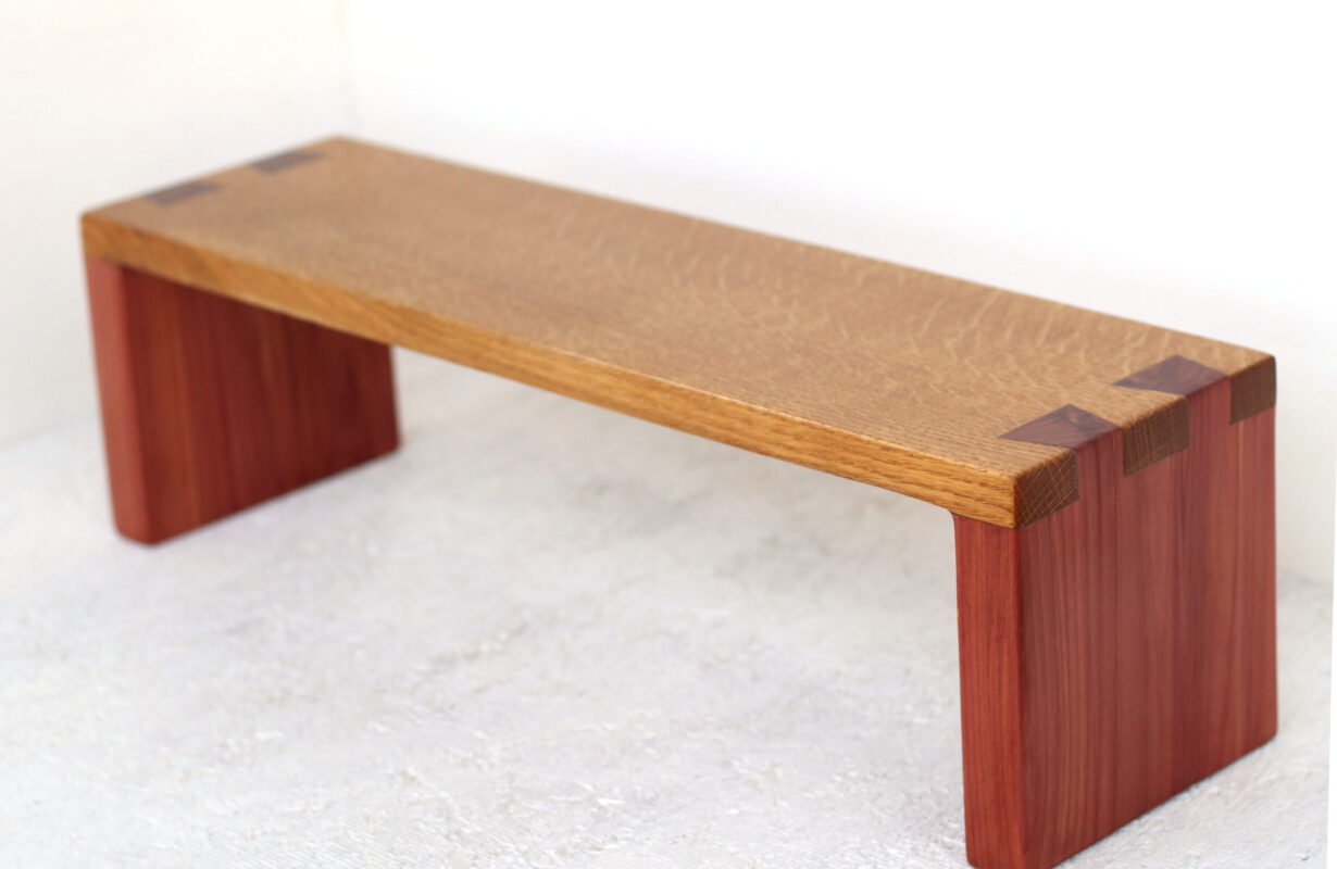countertop riser made from oak and cedar offcuts Hand crafted table centerpiece: riser shelf with hand-cut dovetails mixing cedar and oak. Crafted by a maker living on the edge of the catskills, just North of Ellenville, New York